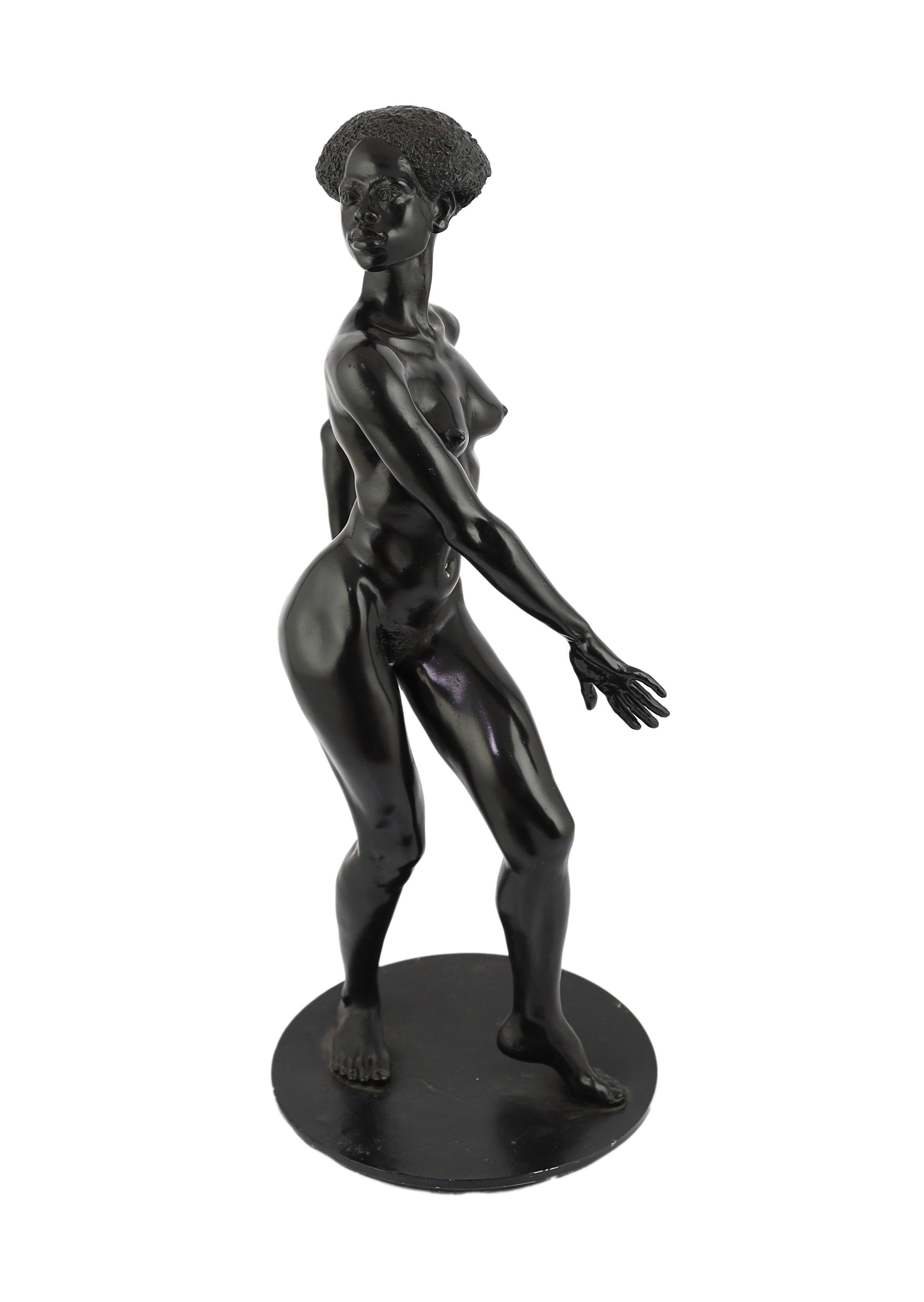 Ronald Cameron (1930-2013), a black patinated cast pewter figure of an African woman, 55cm high